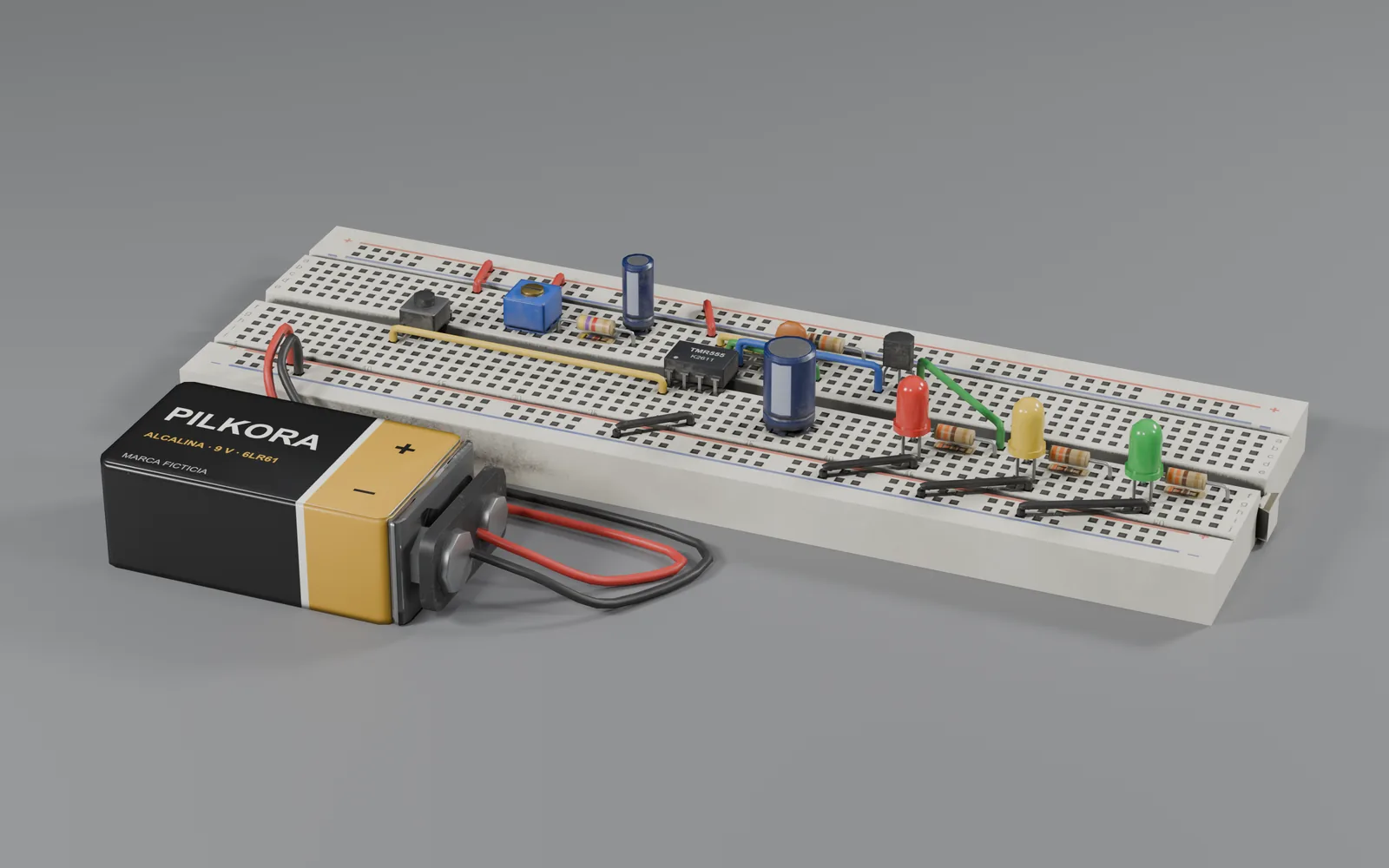Protoboard con componentes