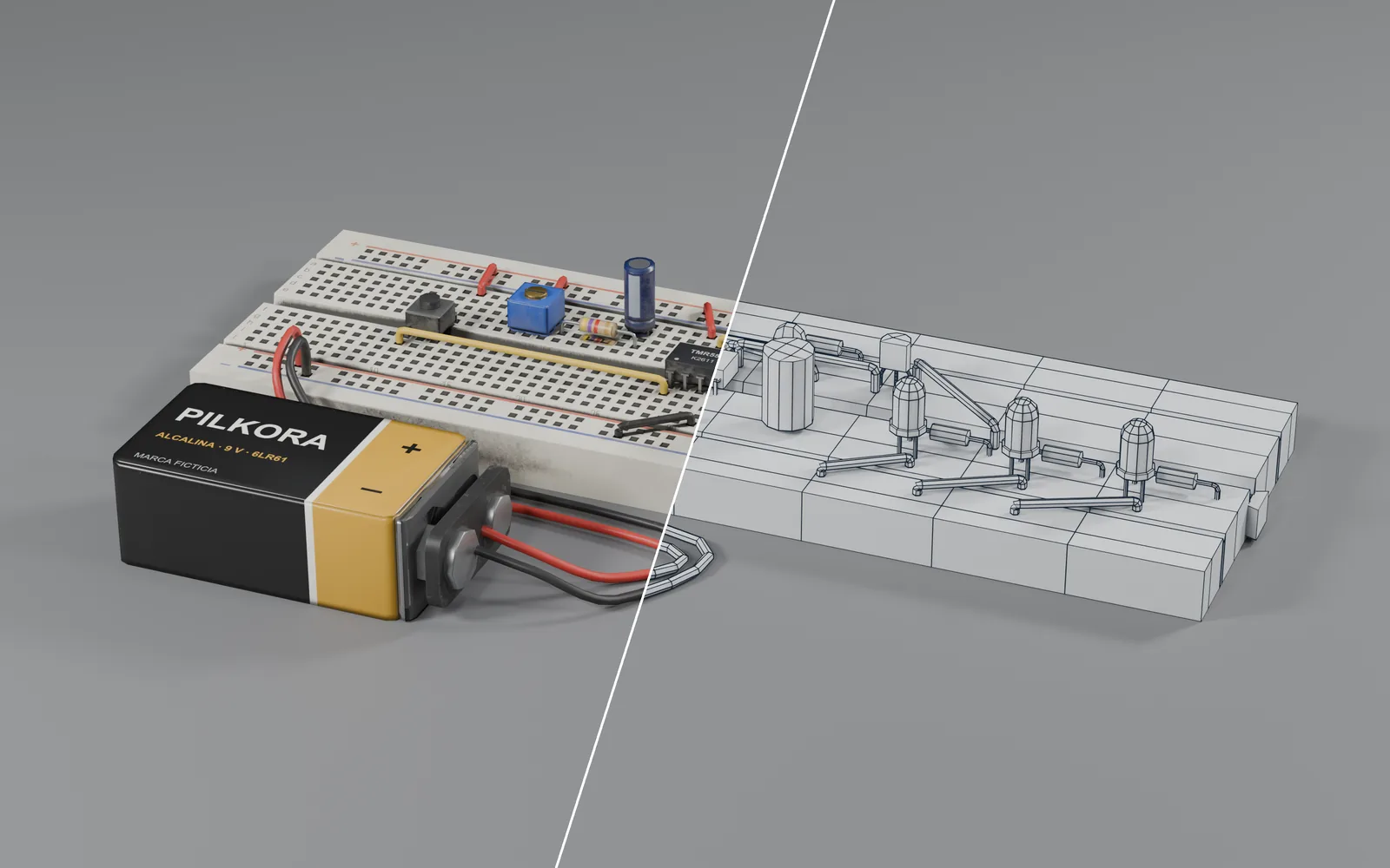 Protoboard con componentes