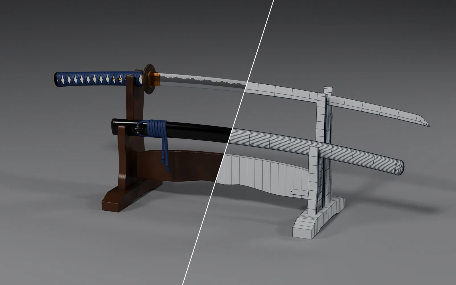 Katana con saya y soporte